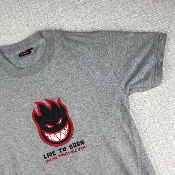 VTG Y2K Spitfire Shirt Mens Size Small Skate Live To Burn Grey T-shirt - Picture 2 of 16